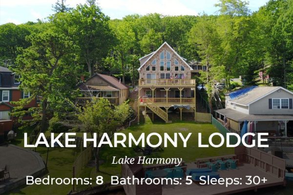 Large Pocono Cabin Rentals. Lake Harmony Lodge is a large private Pocono cabin rental with hot tub, home theater, pet-friendly! Great rental for groups and families. Call or text with questions or to make a reservation: 215-803-5323